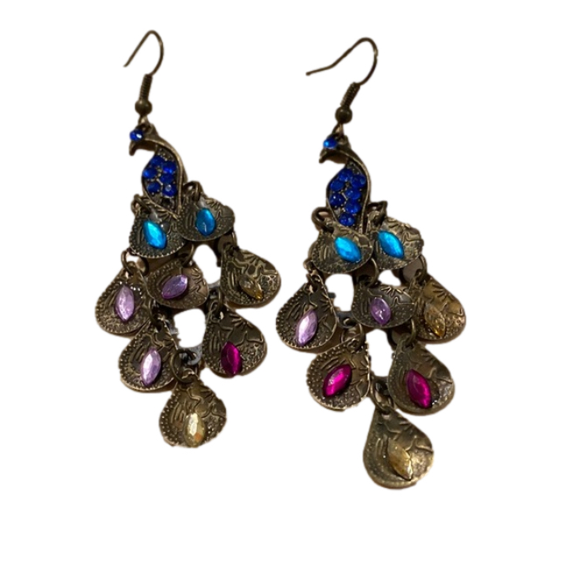 Vintage dangle peacock earrings - Picture 1 of 2